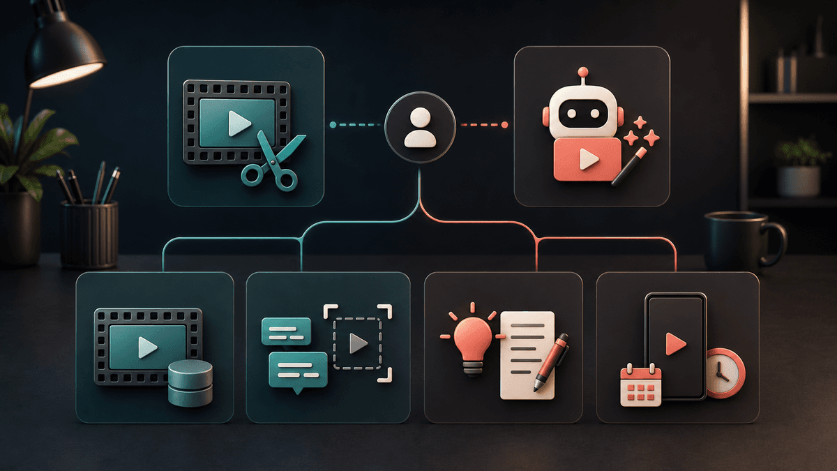 Decision framework visual for choosing between AI clipping and faceless AI short video generation