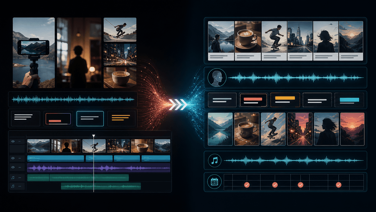 Editorial comparison of caption-first video editing and complete faceless AI short video generation