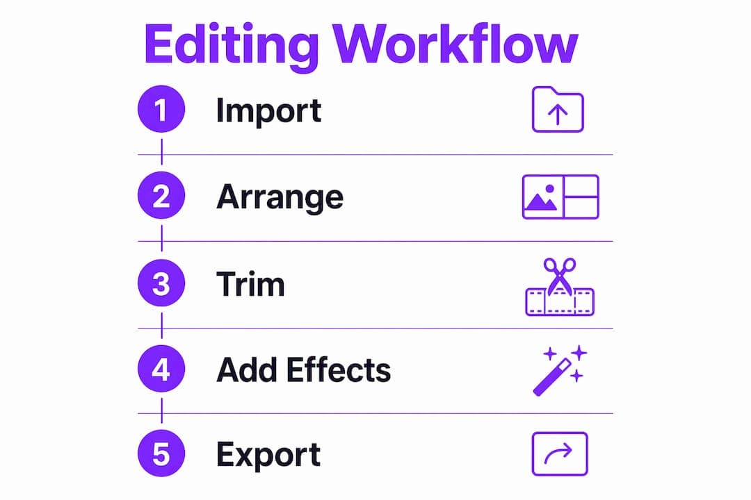 Infographic illustrating drag-and-drop video editing steps