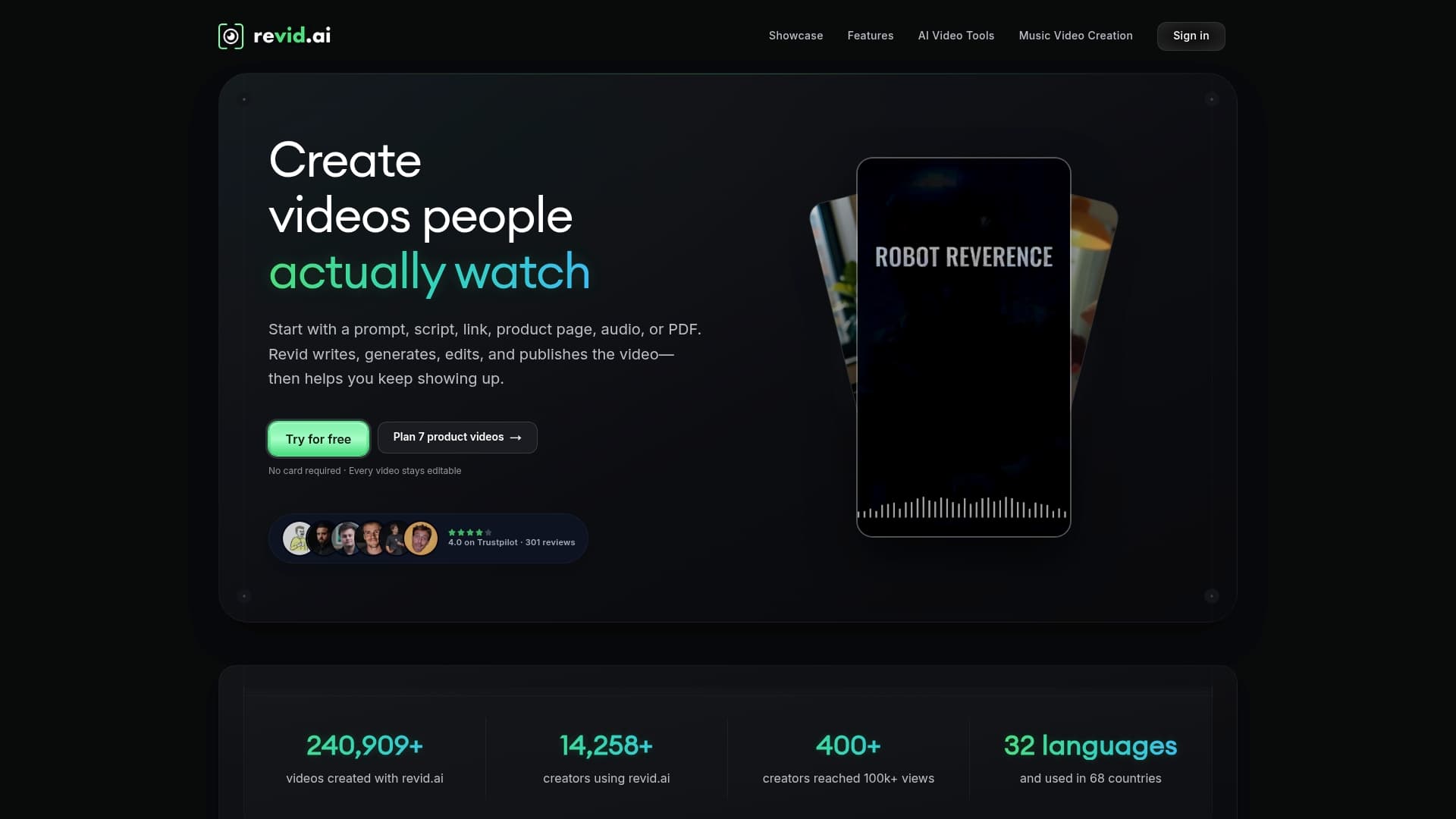 Screenshot of revid.ai